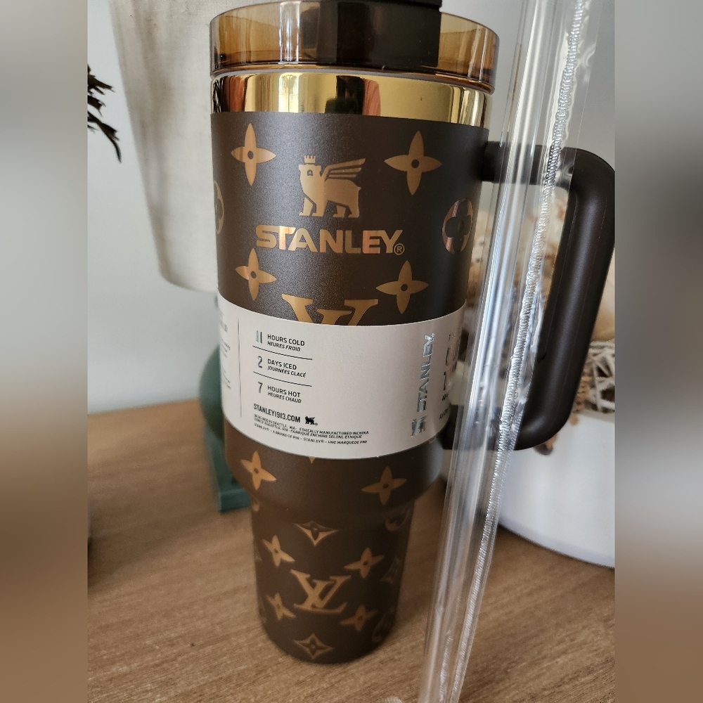 Stanley Designer Inspired Logo Brown and Gold Tumbler with Straw 40 Oz - Picture 2 of 7